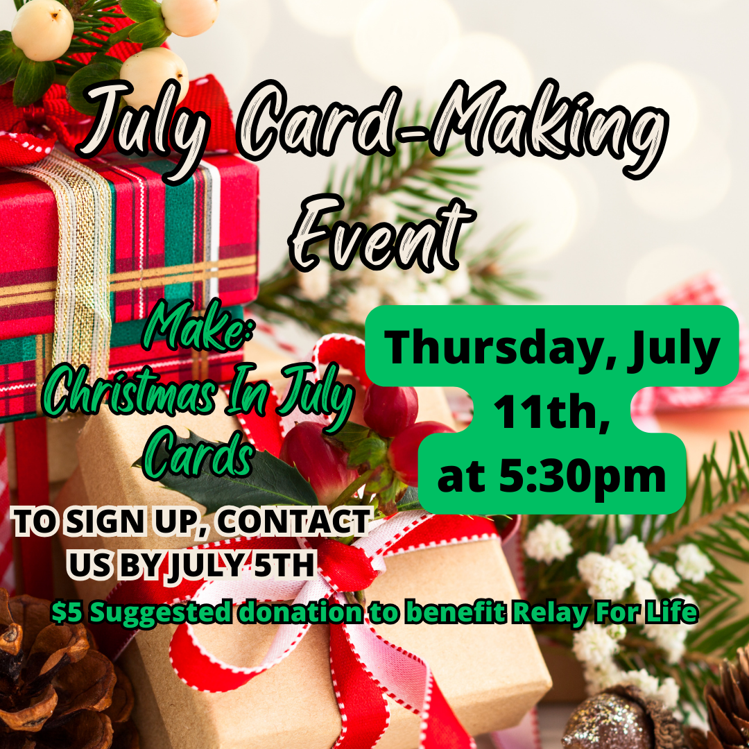 Christmas presents with July Card-Making Event text