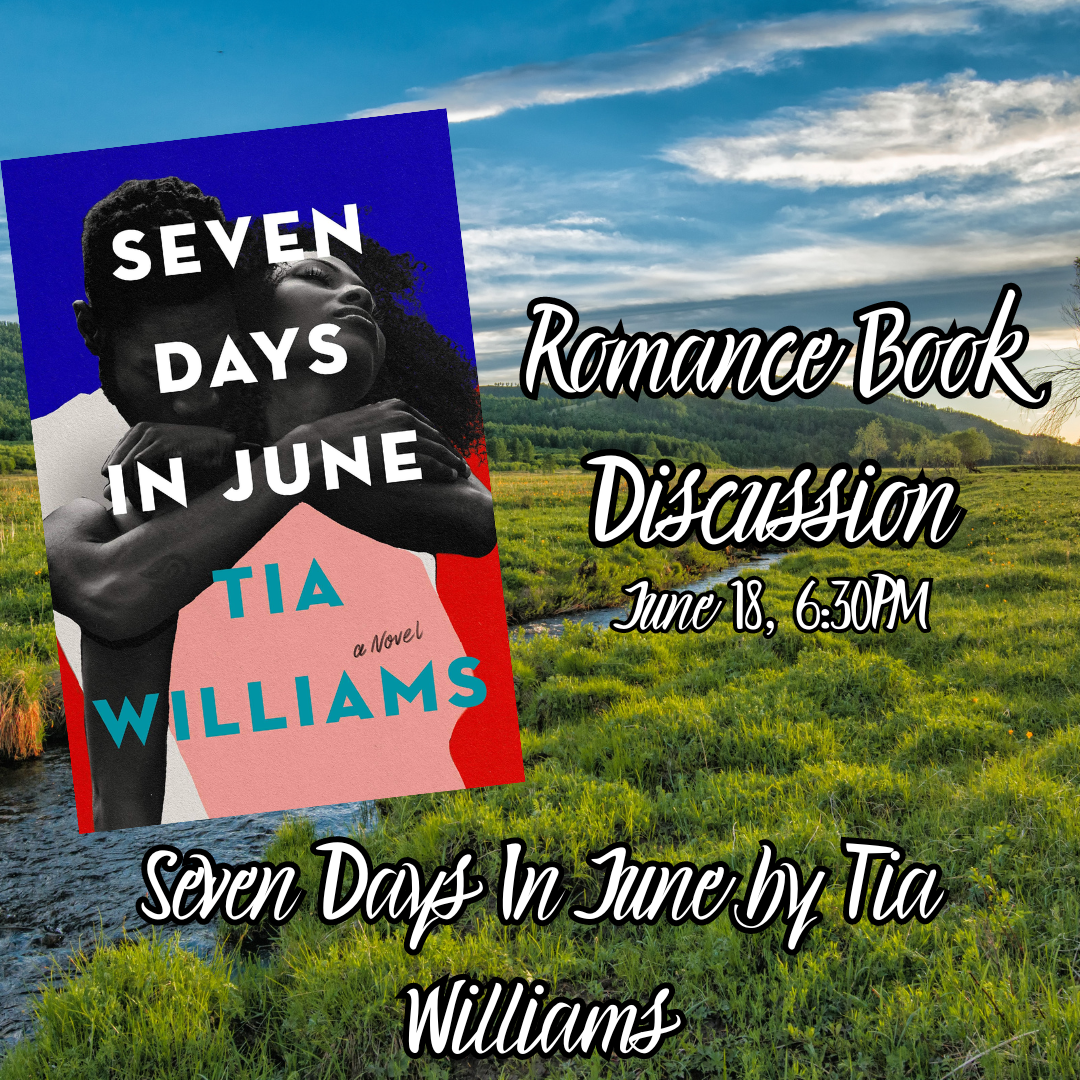 Green field with Seven Days In June book cover
