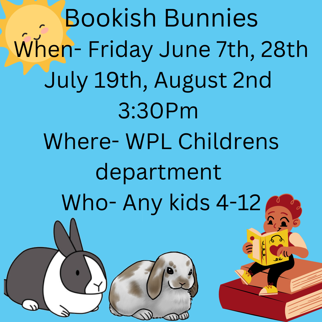 Child reading to bunnies - Bookish Bunnies at the Wauseon Public Library