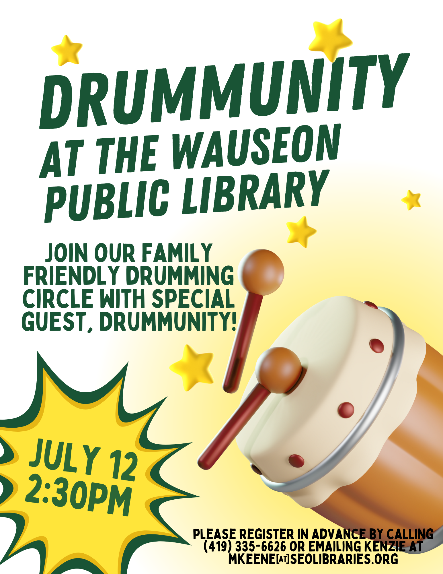 Drummunity at the Wauseon Public Library flyer