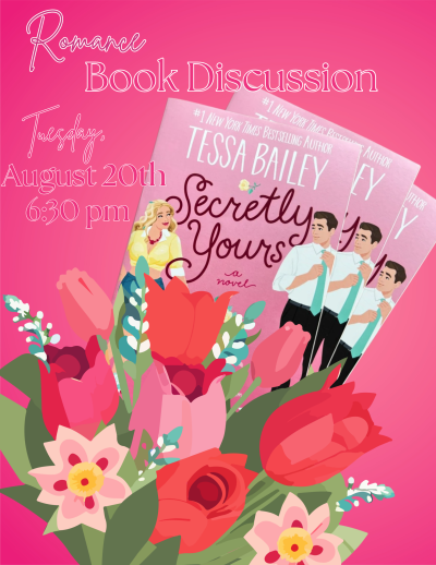 Pink background with flowers and Secretly Yours book cover