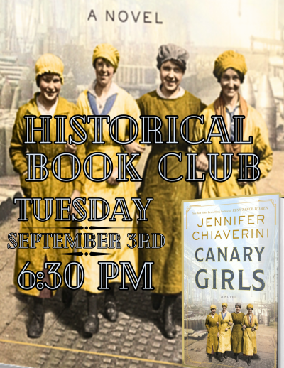 Canary Girls book cover: women standing in a line with program information