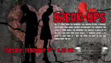Break-ups Isn't it funny how the memories you cherish before a breakup can become your worst enemies afterwards? The thoughts you loved to think about, the memories you wanted to hold up to the light and view from every angle - it suddenly seems a lot safer to lock them in a box, far from the light of day and throw away the key. Tuesday, February 3rd - 6:30 PM Wauseon Adult Writers