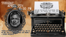 Tuesday April 7th 6:30 PM Wauseon Adult Writers Come hone your craft with fellow writers, offer critiques, and workshop with other local authors!  "There is nothing to writing. All you do is sit down at a typewriter and bleed." - Ernest Hemingway