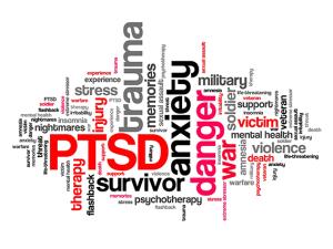 words like PTSD, anxiety, danger, and stress in a large cluster